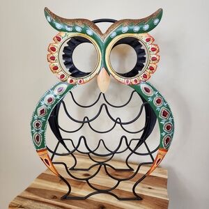 Pier 1 Folk Art Owl Metal Wine Rack MCM